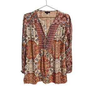 Alberto Makali Boho Embroidered Tunic Top Long Sleeve MED